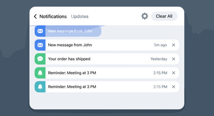 Notification list on computer screen display.
