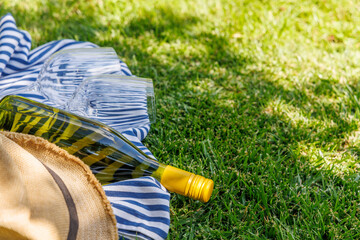 Naklejka premium Picnic with wine and glasses