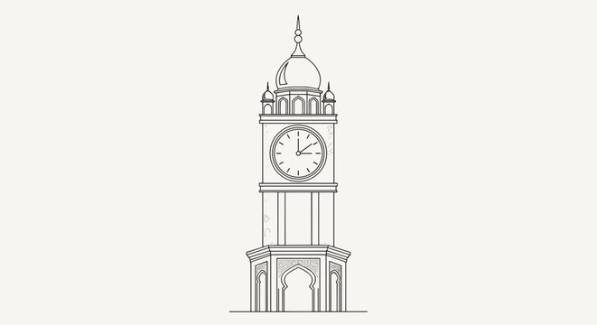 Simple Line Drawing of Clock Tower.