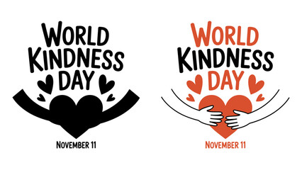 Two logos for World Kindness Day on November 11th with heart designs