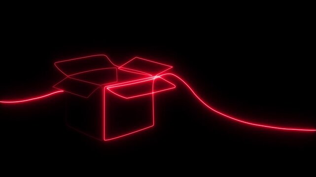 Animation of  cube frame over neon effect motion graphic, Animation for presentation box symbol icon . Futuristic glowing cube and lines background 3D render footage