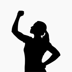 Silhouette of Strength: A striking silhouette of a woman with a raised fist embodies power, determination, and resilience, symbolizing empowerment and female strength.