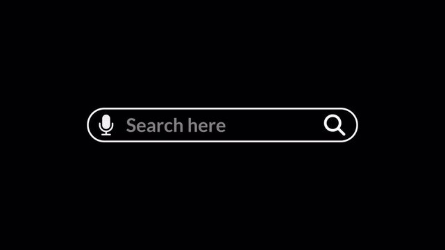 search bar Animation with alpha channel, browsing search bar button animation on transparent background, Search bar animated with magnify glass icon,Web search bar icon animation.