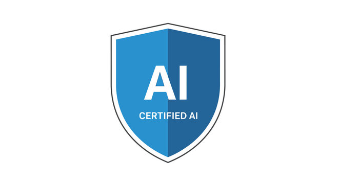 Certified AI Badge Icon Vector. Artificial Intelligence Security and Quality Assurance Shield Symbol.