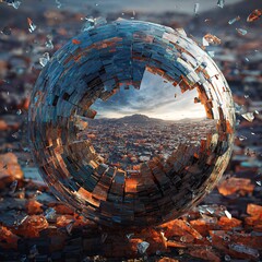 Cracked crystal sphere chaos concept digital abstract image