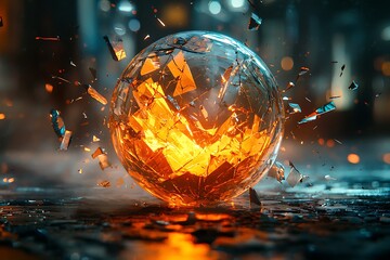 Cracked glass sphere intensity abstract cinematic concept photo