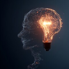 Creative idea light bulb inside brain futuristic innovation concept photo