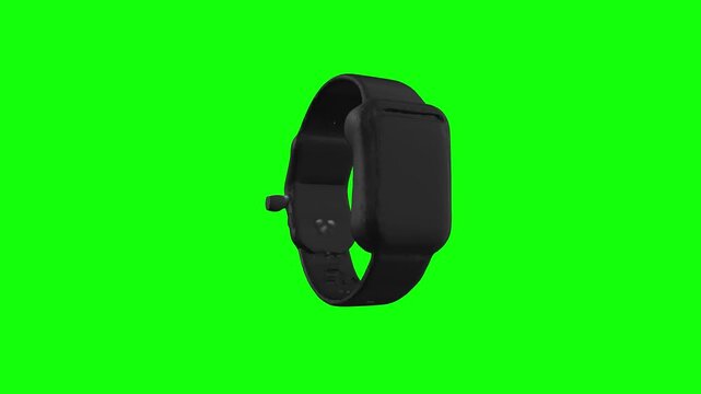 3D Black smartwatch, modern technology gadget, digital device, wearable tech animated on green screen background