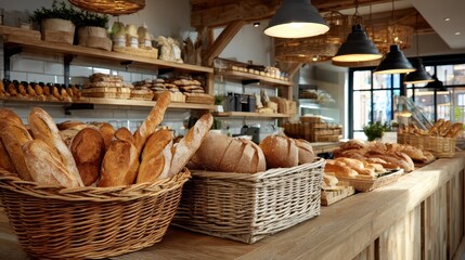 French boulangerie displaying fresh baked bread and pastries