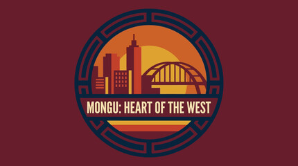 Obraz premium Mongu Heart of the West - A Cityscape Emblem with a Retro Sunset and Iconic Bridge