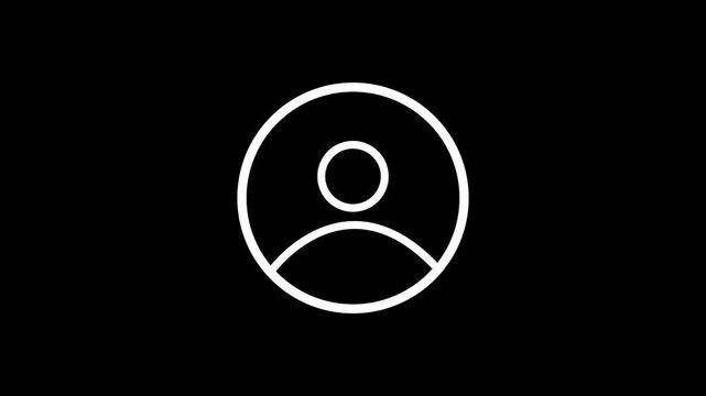 Minimalist teal outline of a person icon with a head and shoulders, centered against a plain black background.with 4k video animation.