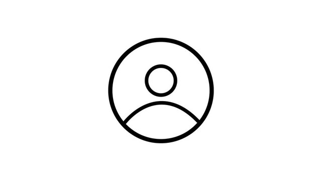 Minimalist teal outline of a person icon with a head and shoulders, centered against on white background.with 4k video animation.