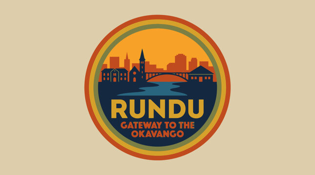 Rundu Gateway to the Okavango - A Retro Travel Emblem with a Stylized Cityscape and River Bridge