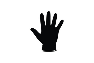 Obraz premium Black silhouette of a disposable glove on white background, hygiene and protection symbol