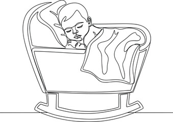Baby Sleeping Peacefully in Cradle, Continuous Line Art, Minimalist Style