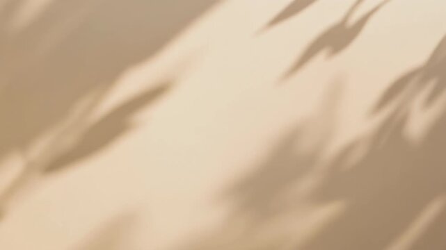 Beige wall texture with soft sunlight casting realistic plant shadows, delicate blurred bota