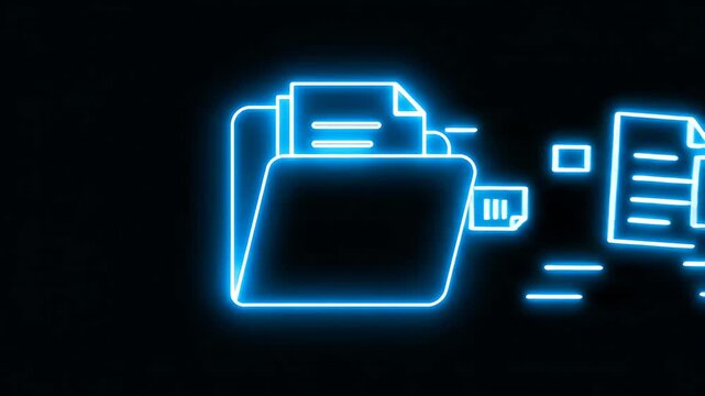Neon Blue Folder Icons Glow In Dark Digital Scene.