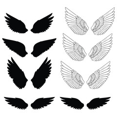 Obraz premium Collection of various bird wing illustrations in different styles and silhouettes
