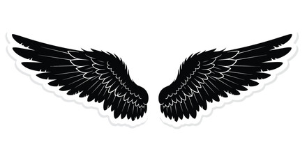 Obraz premium A pair of black wings with detailed feather textures isolated on white