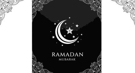 Ramadan Mubarak Logo with Crescent Moon and Star © MdAbdul