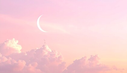 Serene Crescent Moon Rising Above Soft Pink Clouds at Dusk, Captured in a Peaceful Image (85).png
