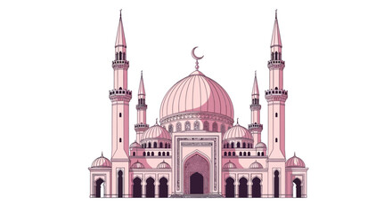 Fototapeta premium Detailed Pink Mosque Architecture with Minarets