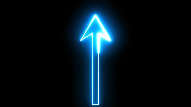 Neon Blue Arrow Rising Upward In Dark Minimal Scene.