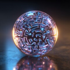 Glowing maze sphere cyber technology innovation abstract futuristic picture