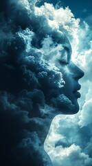 Abstract cloud head illustration emotional mind psychology stress concept picture