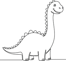 Happy cartoon dinosaur, simple line art, white background, illustration