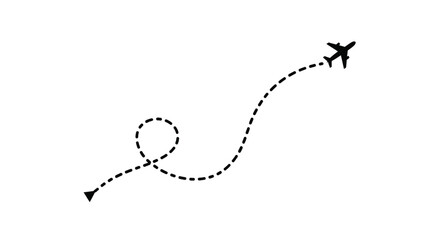 A simple black and white illustration of an airplane s flight path