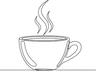 Hot Coffee Cup Steam Continuous Line Drawing Minimalist Style