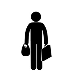 Stick figure carrying shopping bag after store purchase.