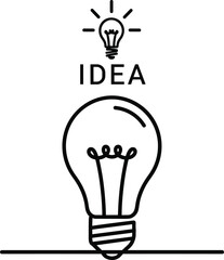 Light bulb with idea text and glowing filament, conceptual graphic, vector illustration