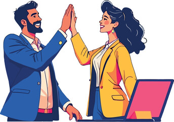 Business colleagues high fiving celebrating success and partnership