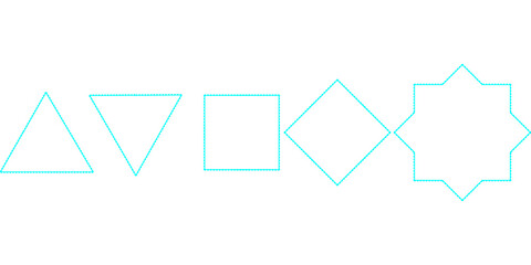 Abstract triangular shape with a dotted outline in bright blue on a white background, vector art