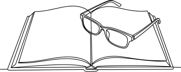 Open Book with Reading Glasses Line Art Minimalist Stock Media