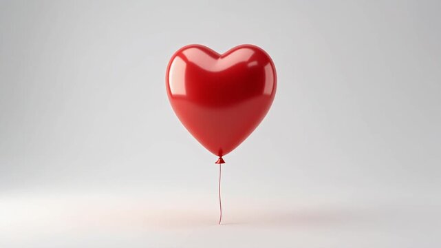 Glossy red heart balloon floating on a minimal product podium backgorund for love and romance