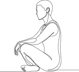 Person Sitting in Squat Pose, One Line Drawing, Minimalist Style