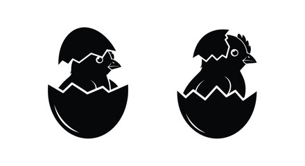 Black silhouette of a chick hatching from an egg depicted in two stages © Prince