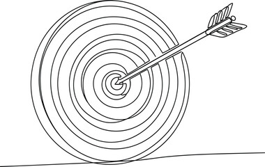 Single Line Drawing of Arrow Hitting Bullseye Center Target