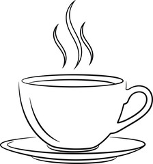 Steaming Hot Coffee Cup and Saucer Line Art Illustration