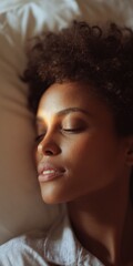 Obraz premium Serene african female resting peacefully in warm sunlight