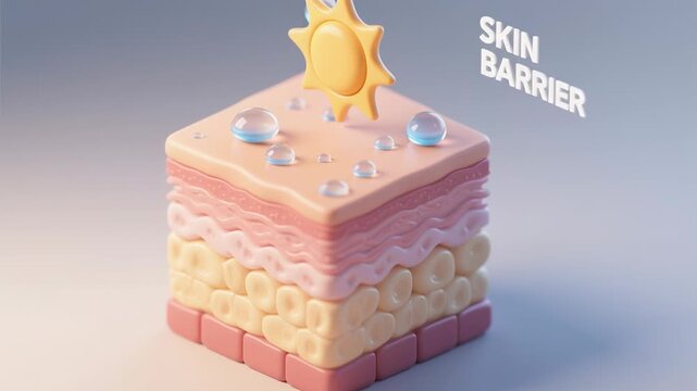 Skin barrier concept with water droplets and sun symbol representing medical science for healthy skin care and anti aging gene longevity research laboratory health