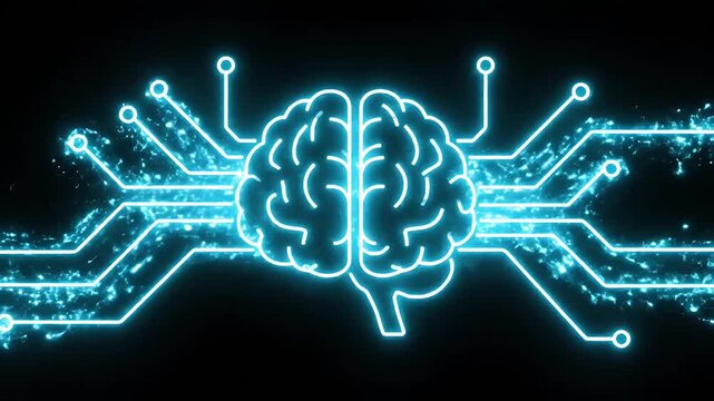 Neon Brain Circuitry Animation Glowing Neon Lines.