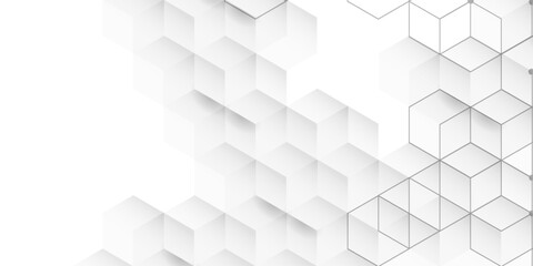 Fototapeta premium Abstract paper Hexagon white Background ,light and shadow ,Vector