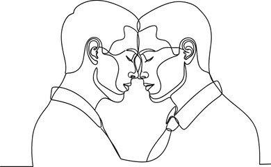 Two Men Kissing Continuous Line Drawing