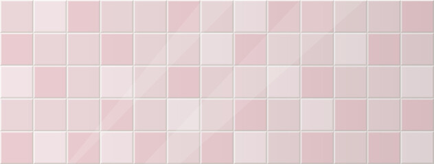 Pink tile with a mosaic classic squares, bathroom or pool background. Wall and floor in kitchen, bathroom, toilet. Square ceramic tiled, brick grid pattern.