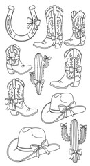 Cowboy Charm - Western Icons with Bows in Black and White.