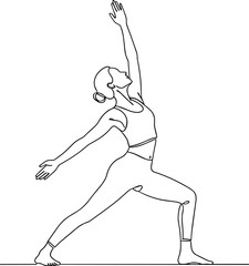 Woman Performing Warrior II Yoga Pose, One Line Drawing, Athletic Wear